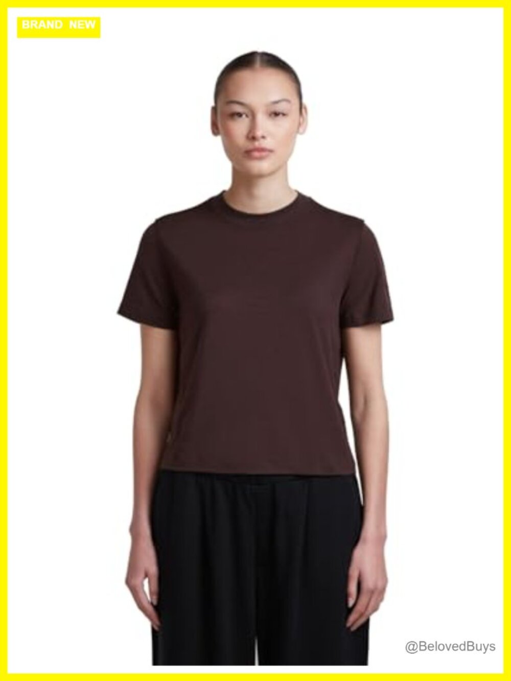 Merino Wool Cropped Short Sleeve Tee Crew Neck Regular Fit